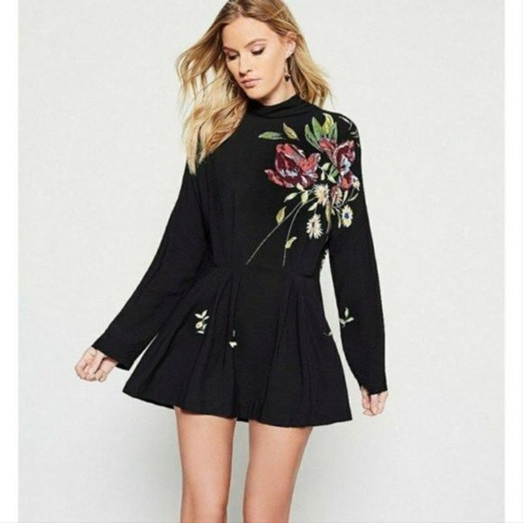 Free People Gemma Minidress Mock-Neck Tunic Floral
